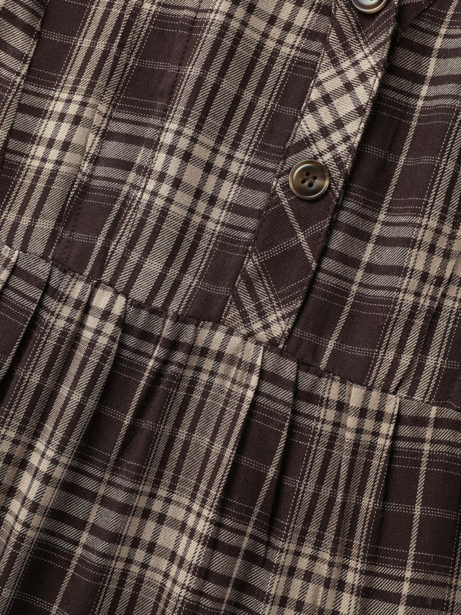 Plaid Pleated Button Placket Blouse