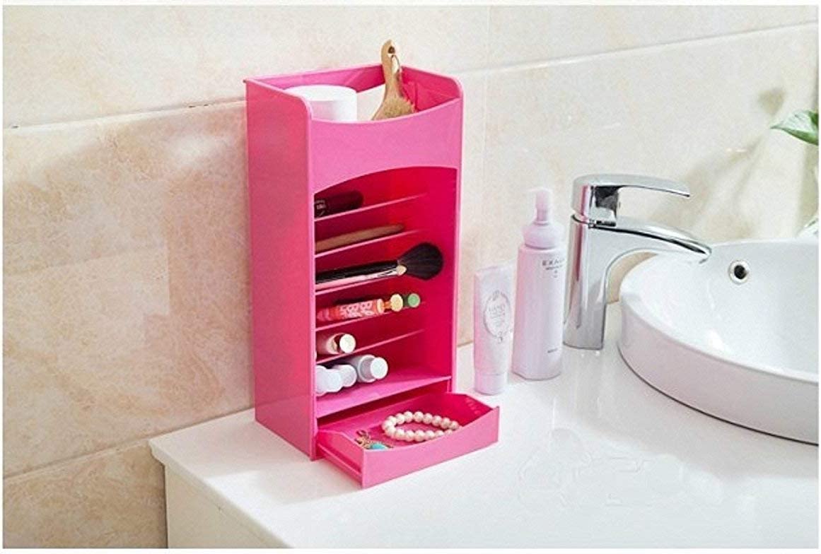 Cosmetic Storage And Organizer With Multi Layer Adjustable Rack Holder And A Drawer For Nail Polish. Lipstick. Brushes