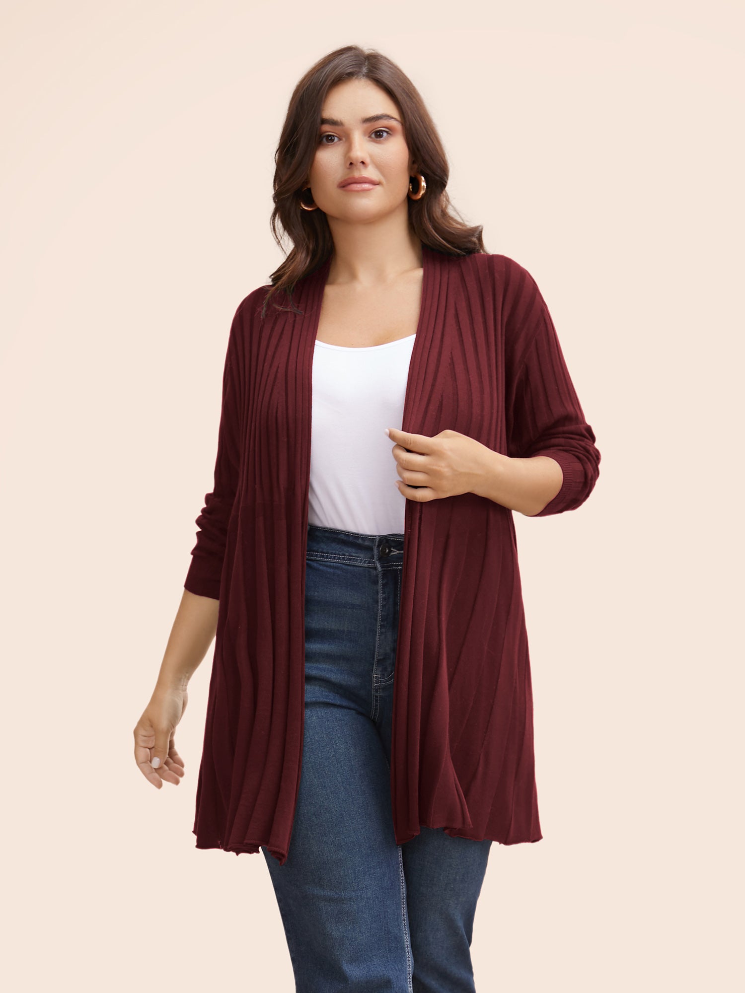 Plain Textured Kimono Collar Cardigan