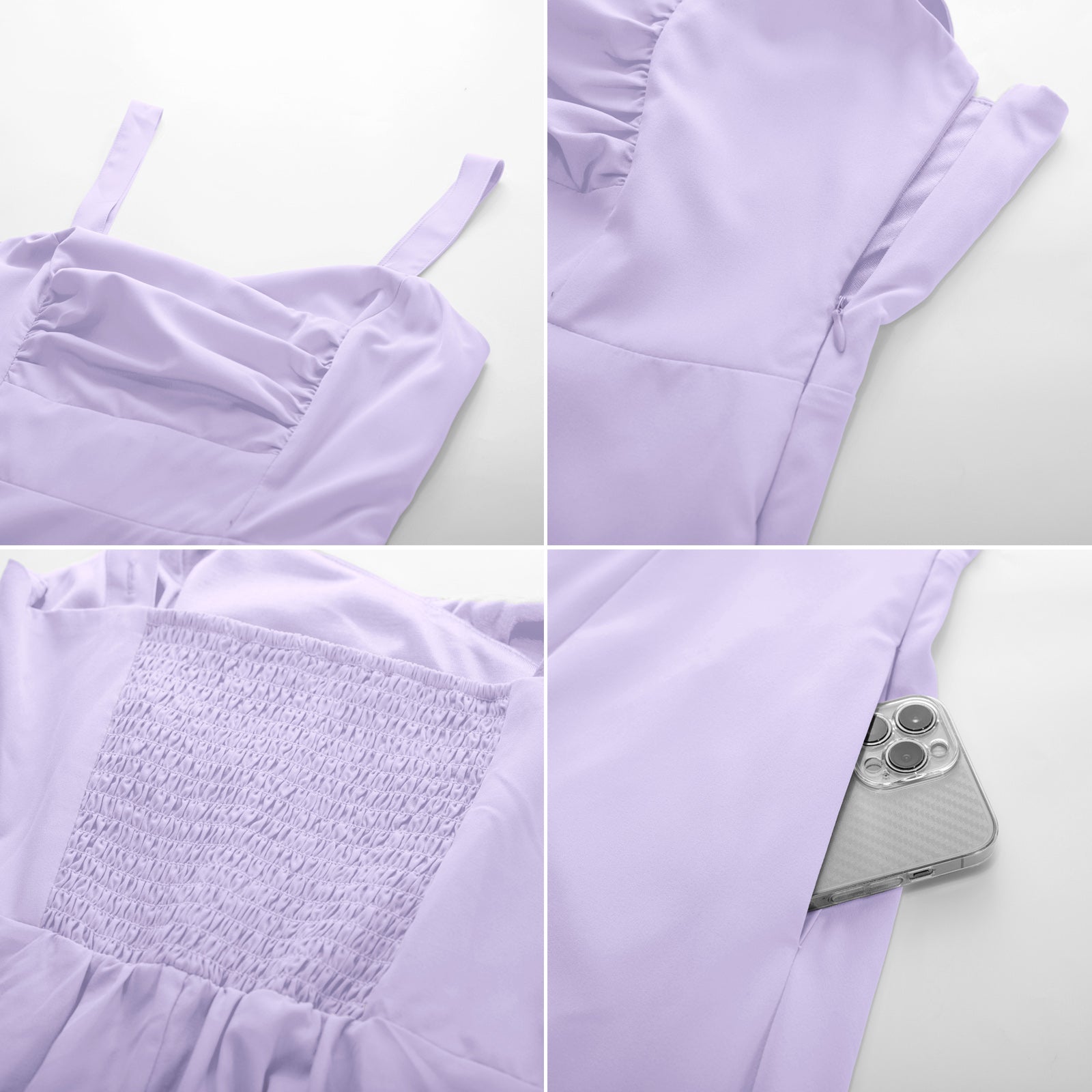 Vintage Spaghetti Strap Ruched Slit A Line Swing Dress with Pockets