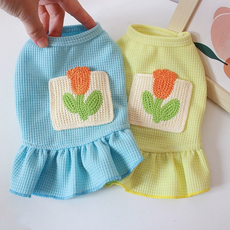 Waffle Tulips Printed Dog Cat Dress