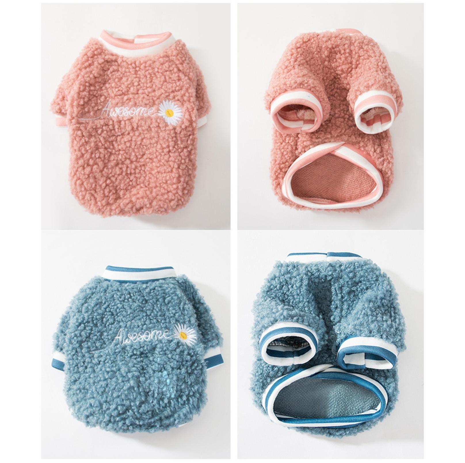 Daisy-Embroidered Wool Fleece Apparel for Dogs and Cats