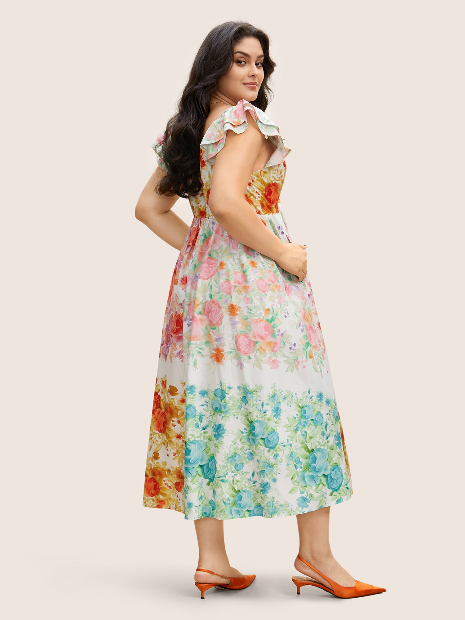 Patchwork Floral Tiered Ruffle Sleeve Dress