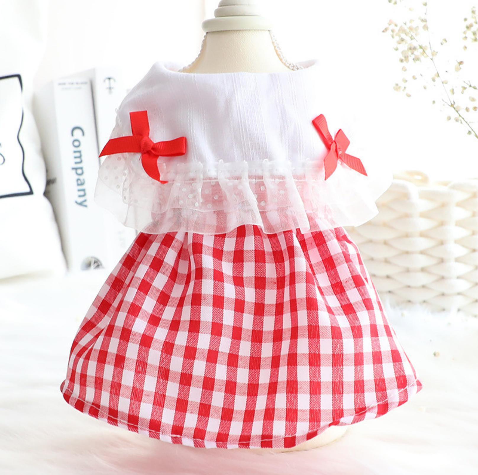 Pet Red Checkerd Dress With Small Bows