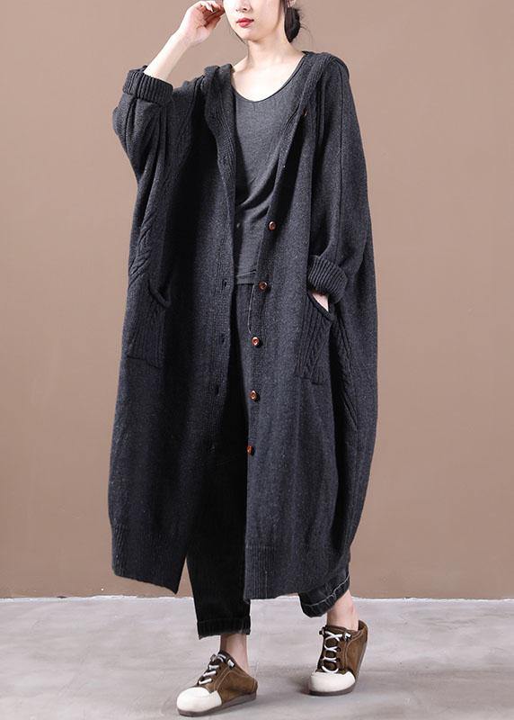 Boutique Dark Grey KnitLong sleeve Fall Long Loose Coat