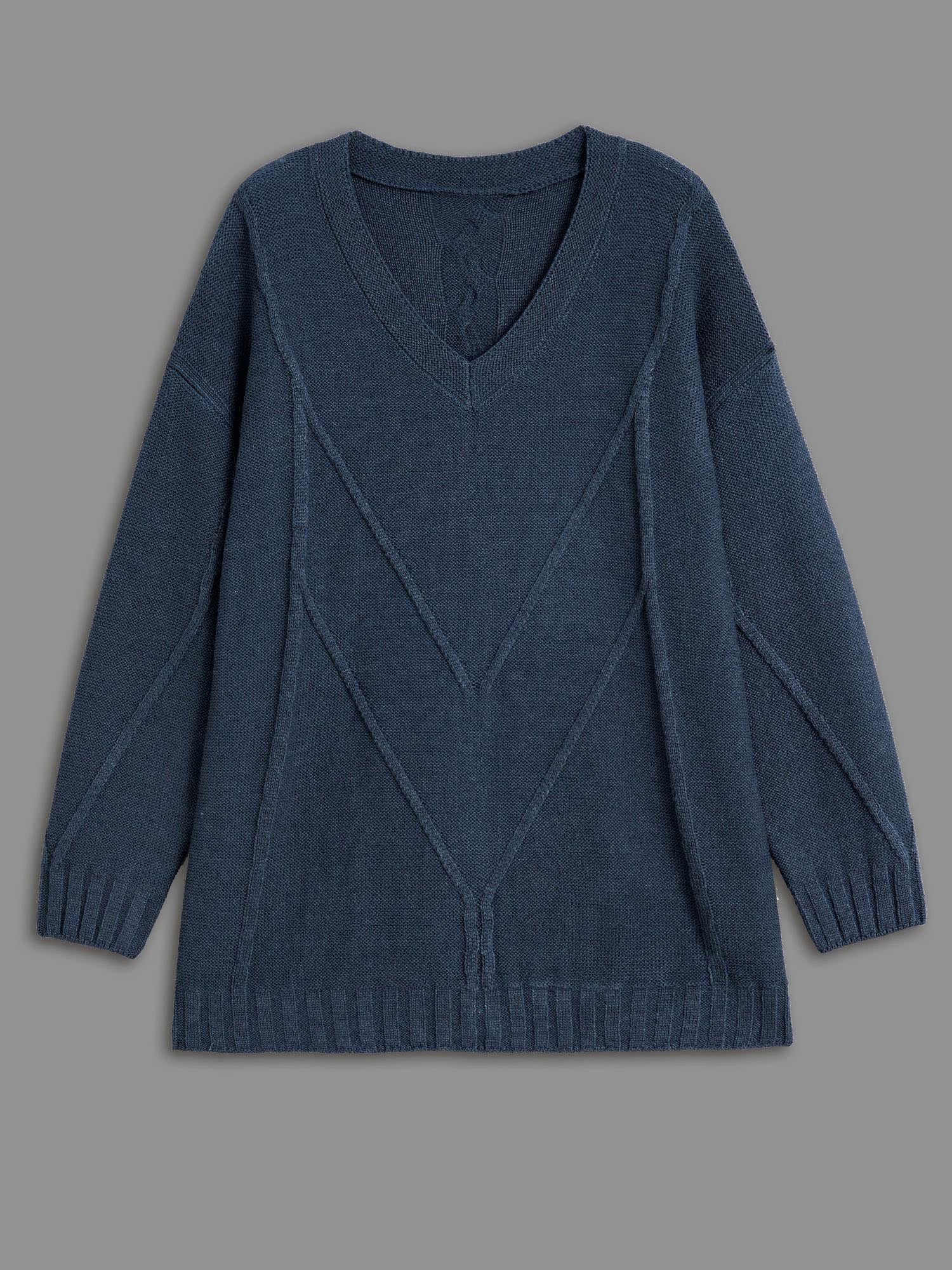 V Neck Cable Knit Texture Pullover