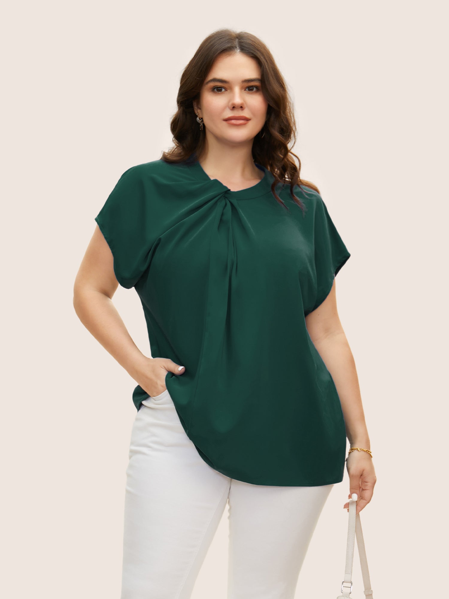 Twist Front Pleated Dolman Sleeve Blouse