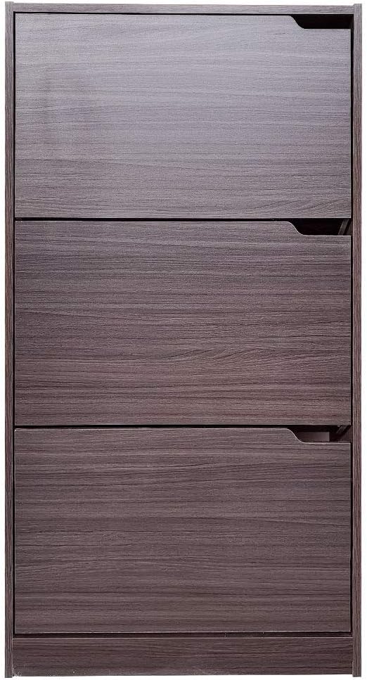 Wood Shoe Cabinet with 3 Doors, Shoe Cabinets, Retractable Handles, Double Depth, 63 x 24 x 115 cm
