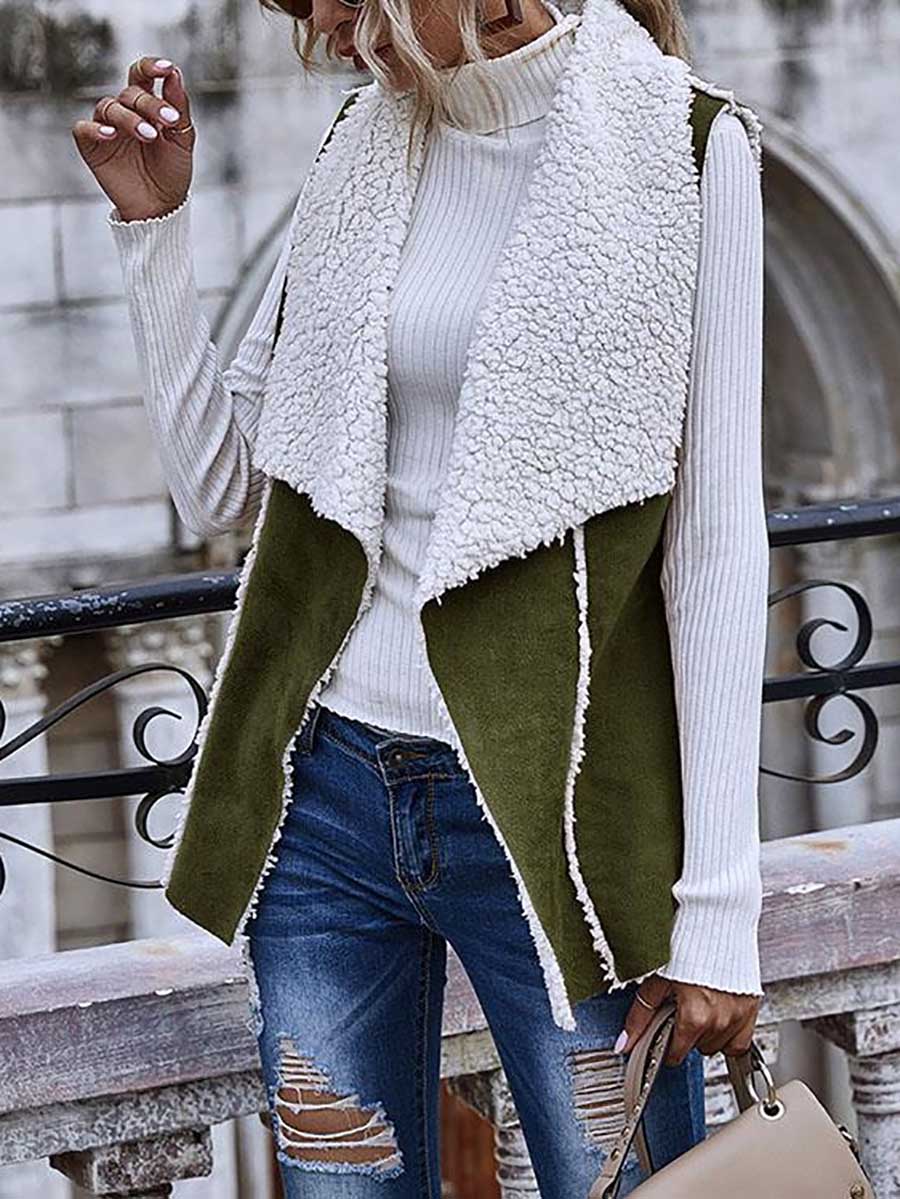 Sleeveless Large Lapel Suede Vest