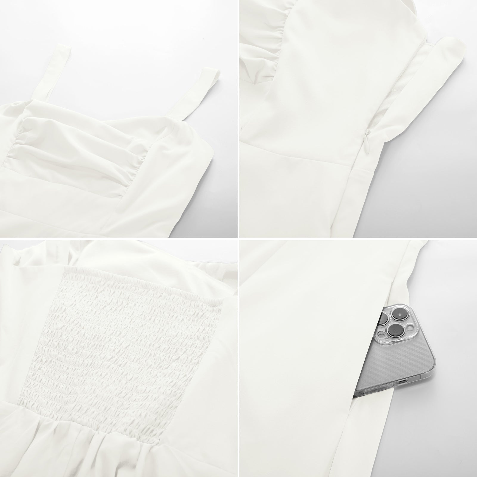 Vintage Spaghetti Strap Ruched Slit A Line Swing Dress with Pockets