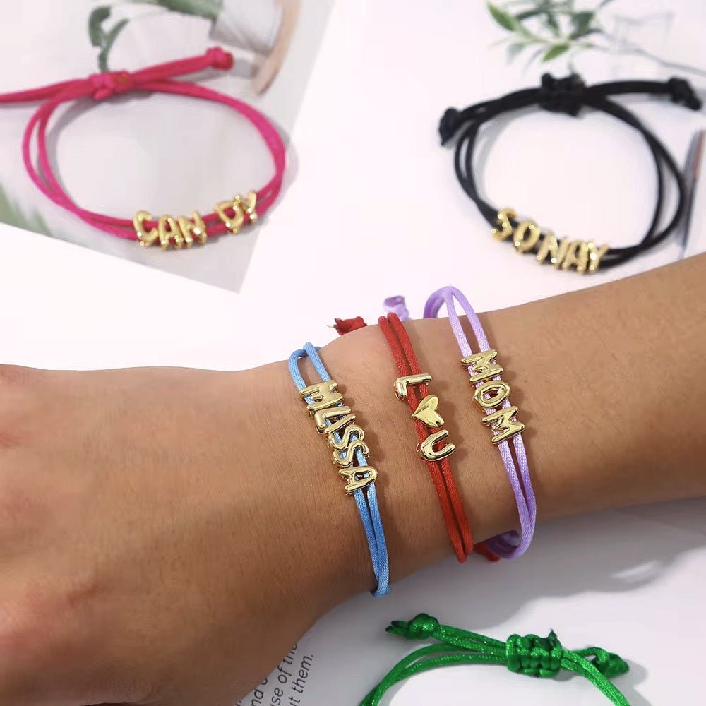 Personalized Bubble Name Layered Rope Bracelet