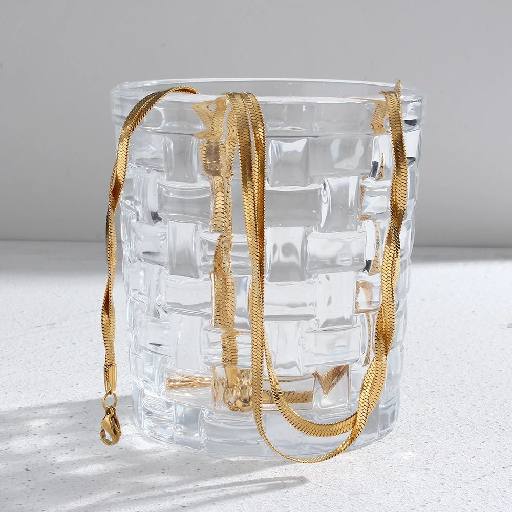 18k Interwoven Herringbone Chain Necklace and Bracelet Set