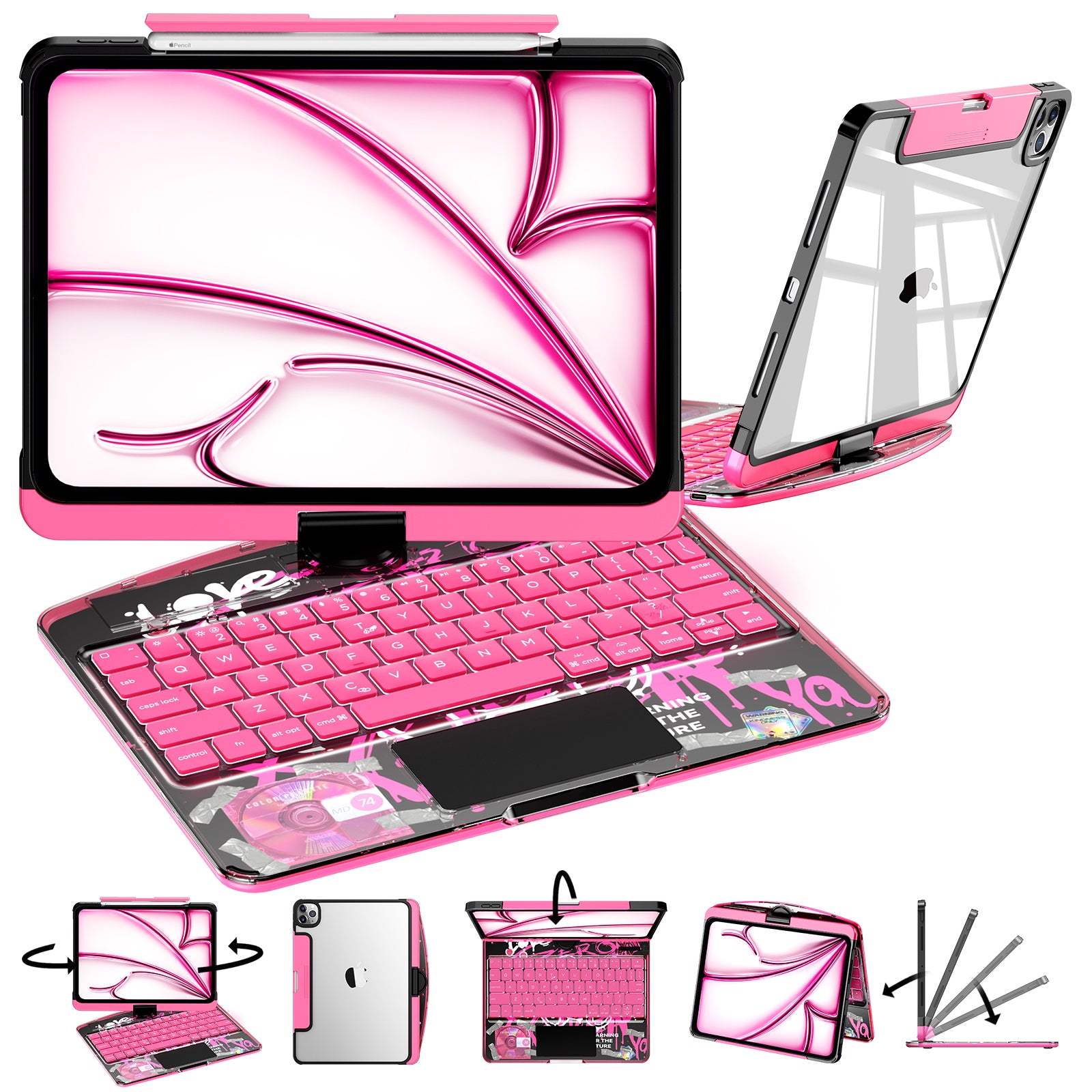 Transparent  iPad keyboard case 360° transparent iPad keyboard
