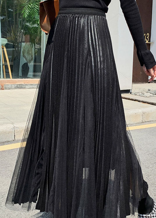 Black Patchwork tulle Skirts Spring