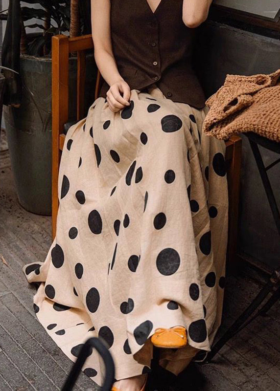 Plus Size Khaki Dot Print Elastic Waist A Line Skirt