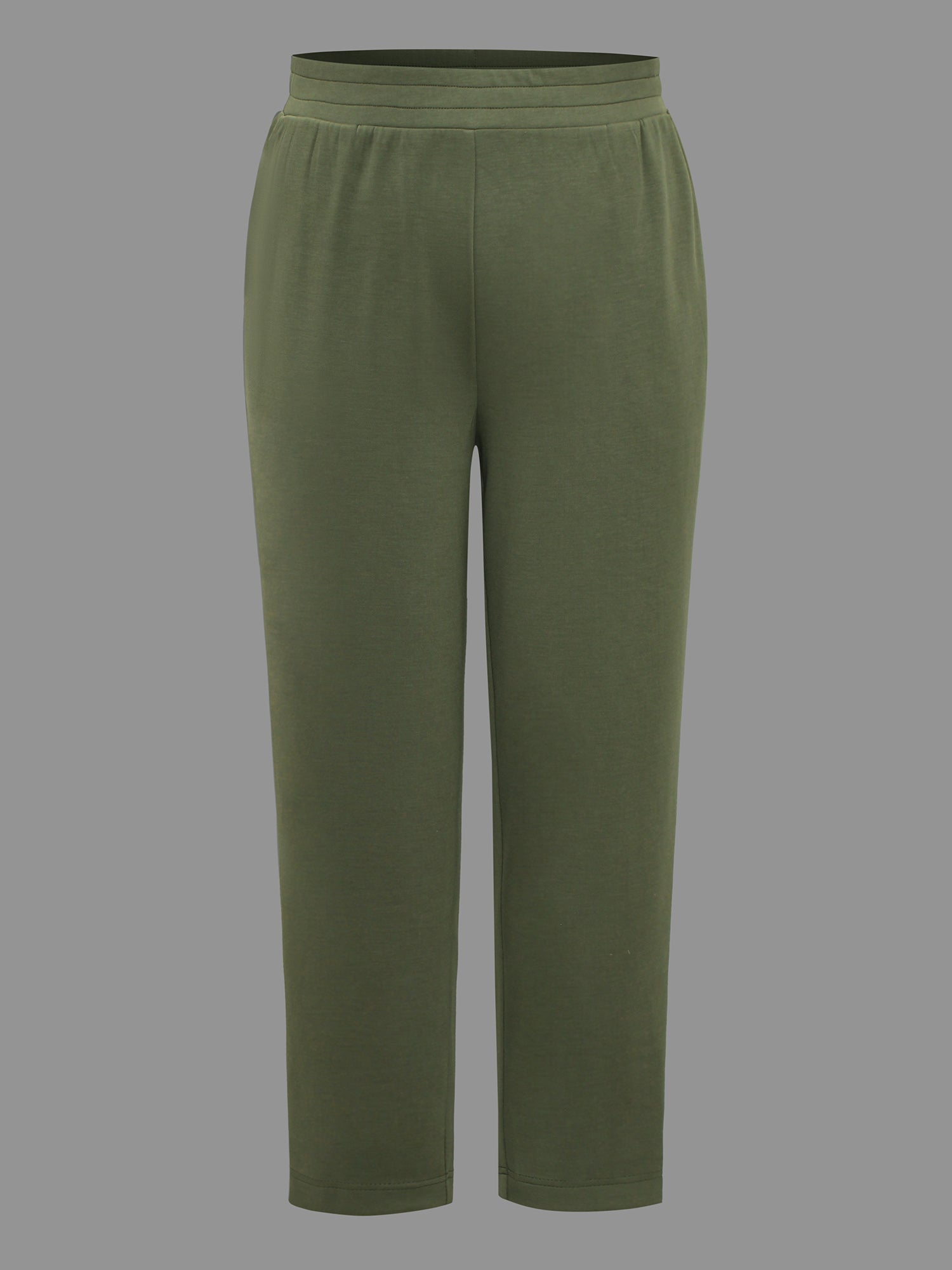Solid Elastic Waist Mid Rise Pants