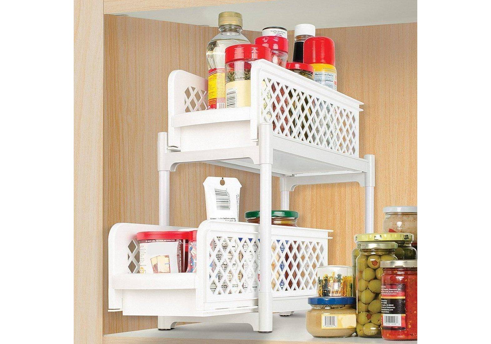 Portable 2-Tier Basket Drawers Multifunction Storage Shelf Rack