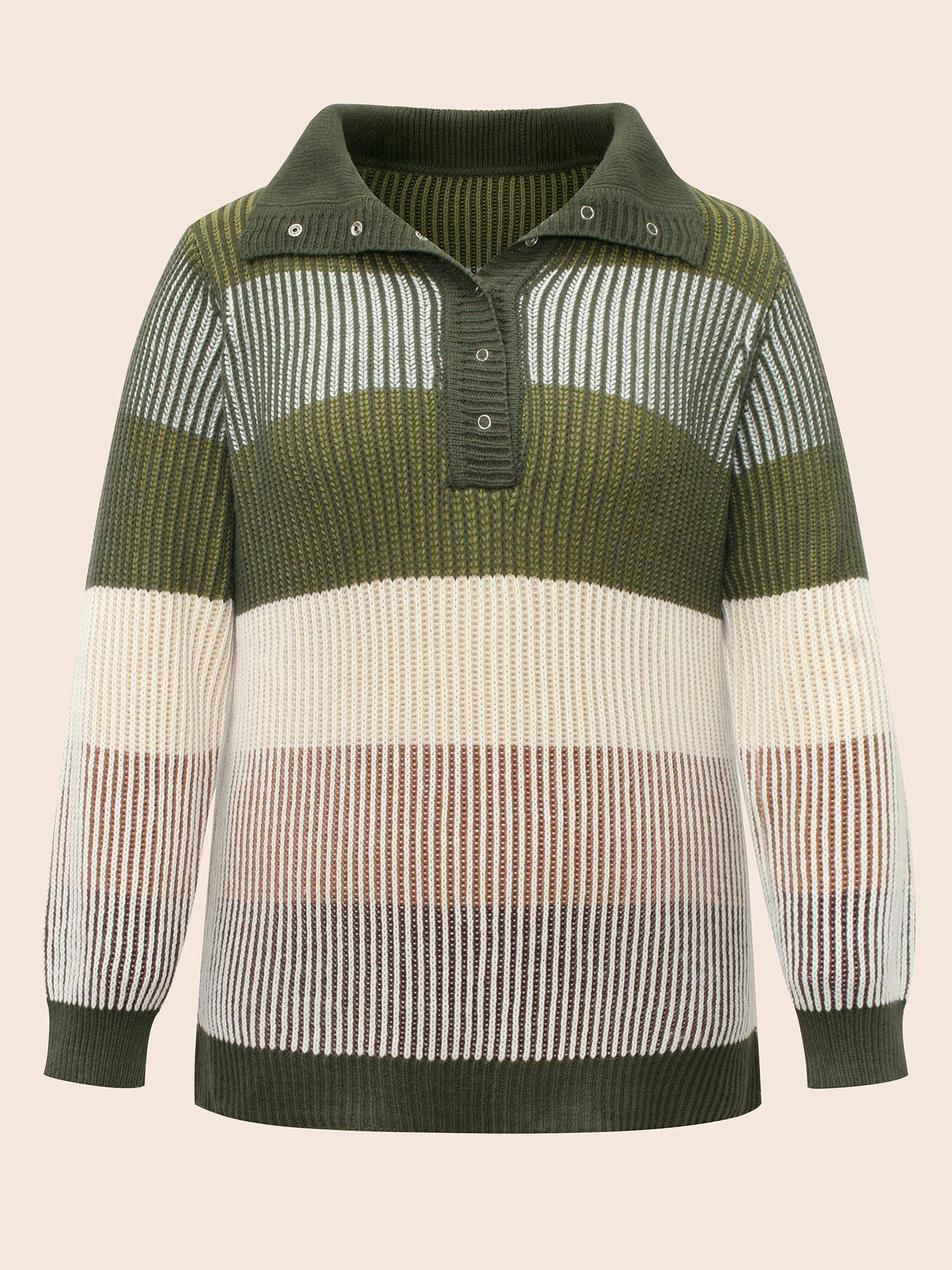 Polo Neck Texture Contrast Button Up Pullover