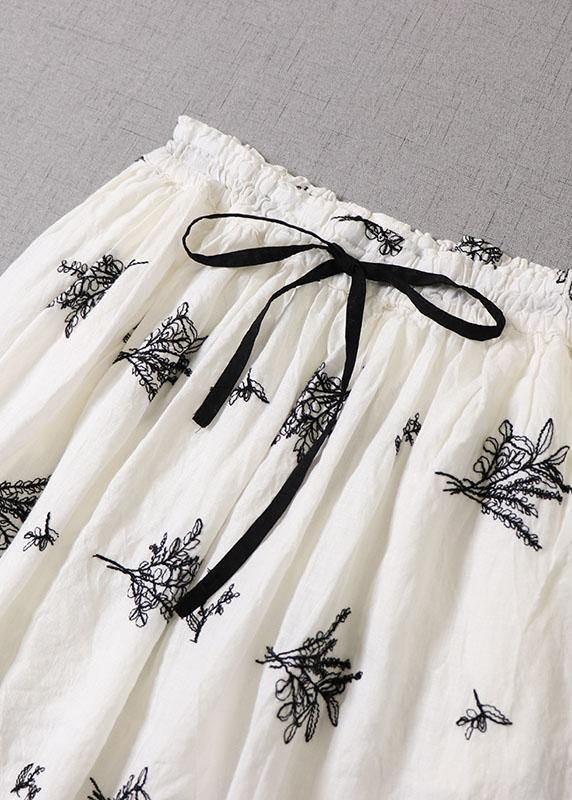 Blue tie waist Embroidered Fall Pockets Skirt
