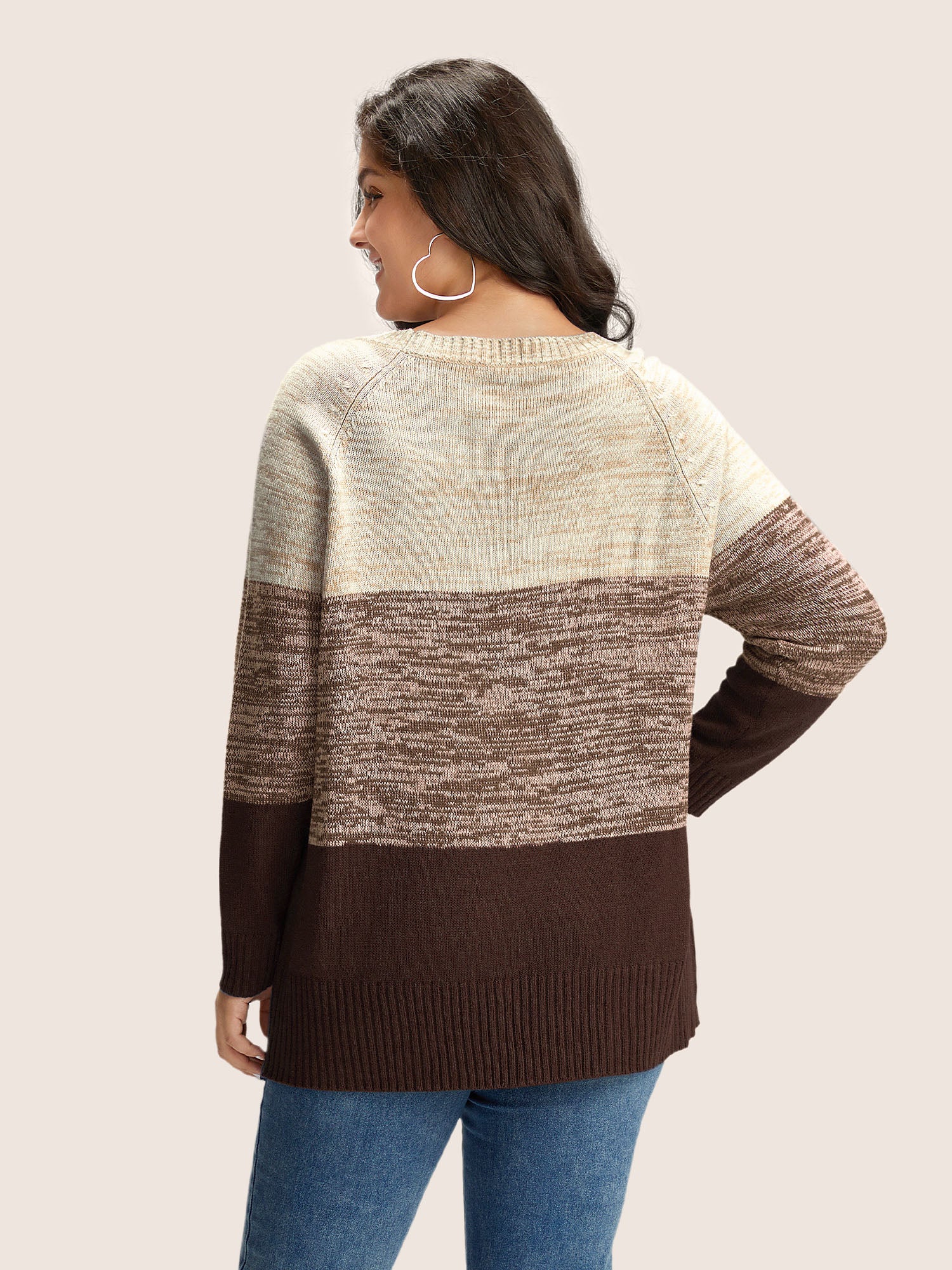 Colorblock Contrast Heather Button Detail Pullover