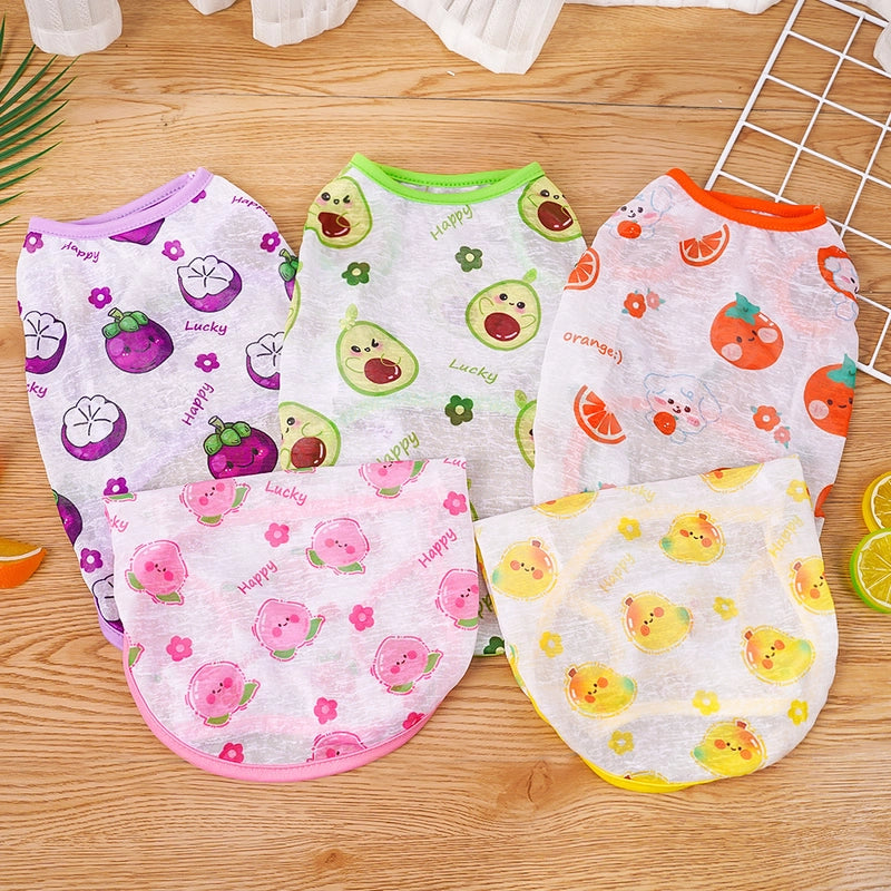 Big Dog Pet Spring And Summer Vest Dustproof Clothes Cat Dog Clothes Supplies Cartoon Fruit Teddy Koki Golden Hair
