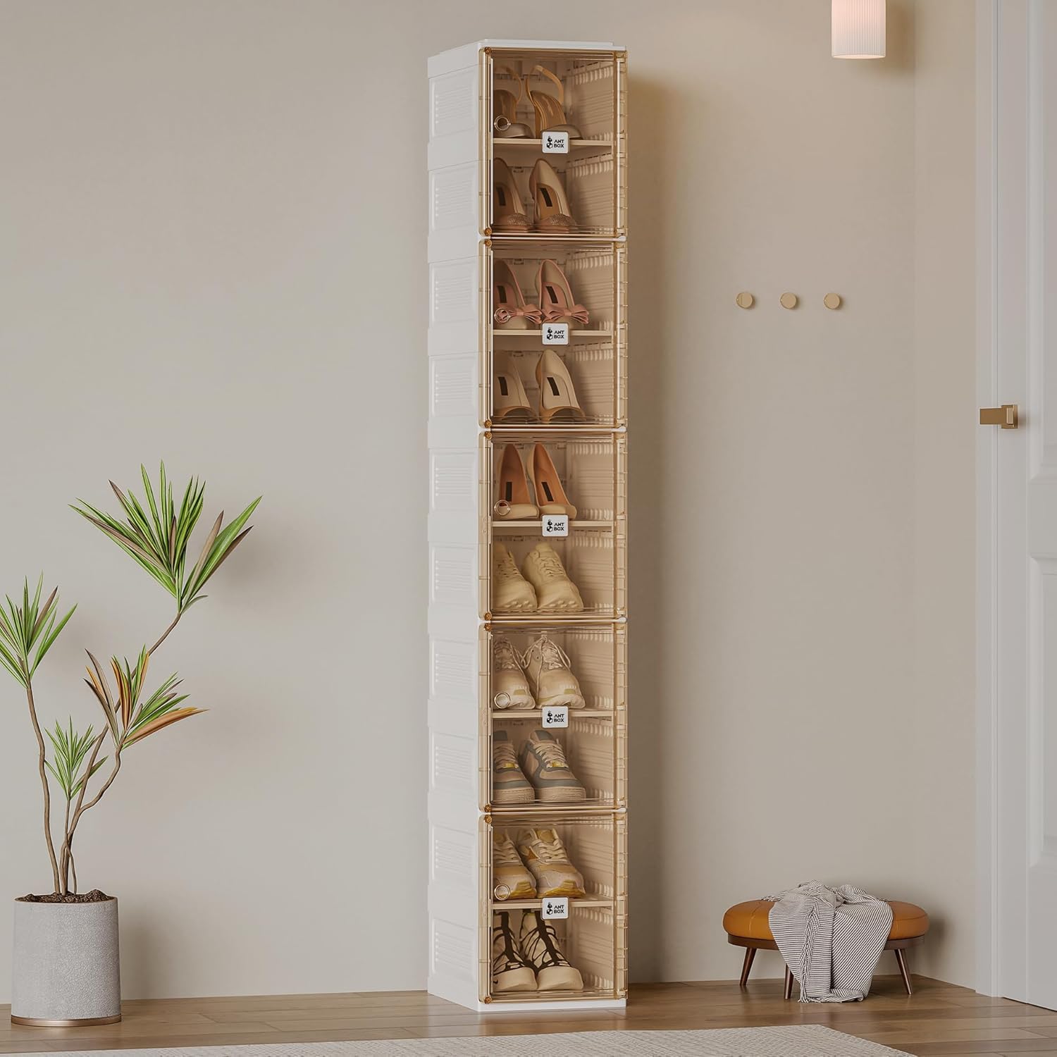 ANTBOX Shoe Organizer Storage Box, Portable Folding Shoe Rack For Closet With Magnetic Clear Door