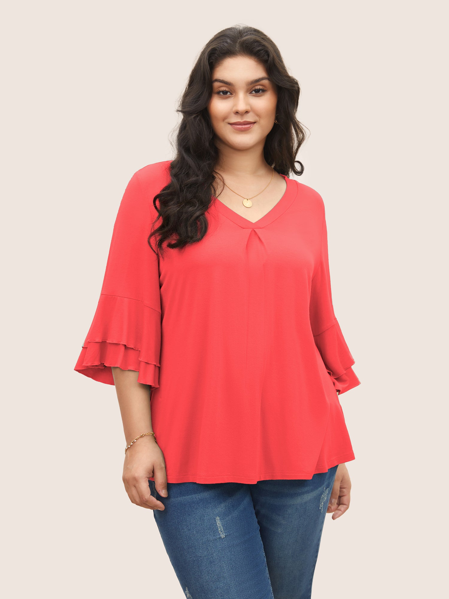 Supersoft Essentials Ruffle Layered Sleeve Pleated T-shirt