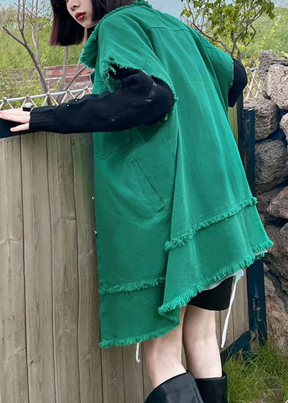 Organic Green Peter Pan Collar Button Pockets Fall Sleeveless Waistcoat