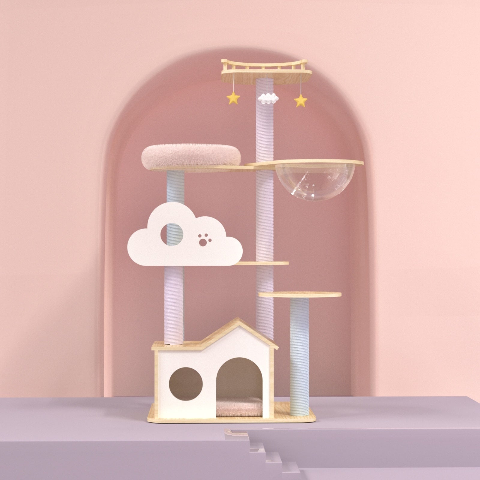135cm Dreamland Wooden Cat Tree – Pink