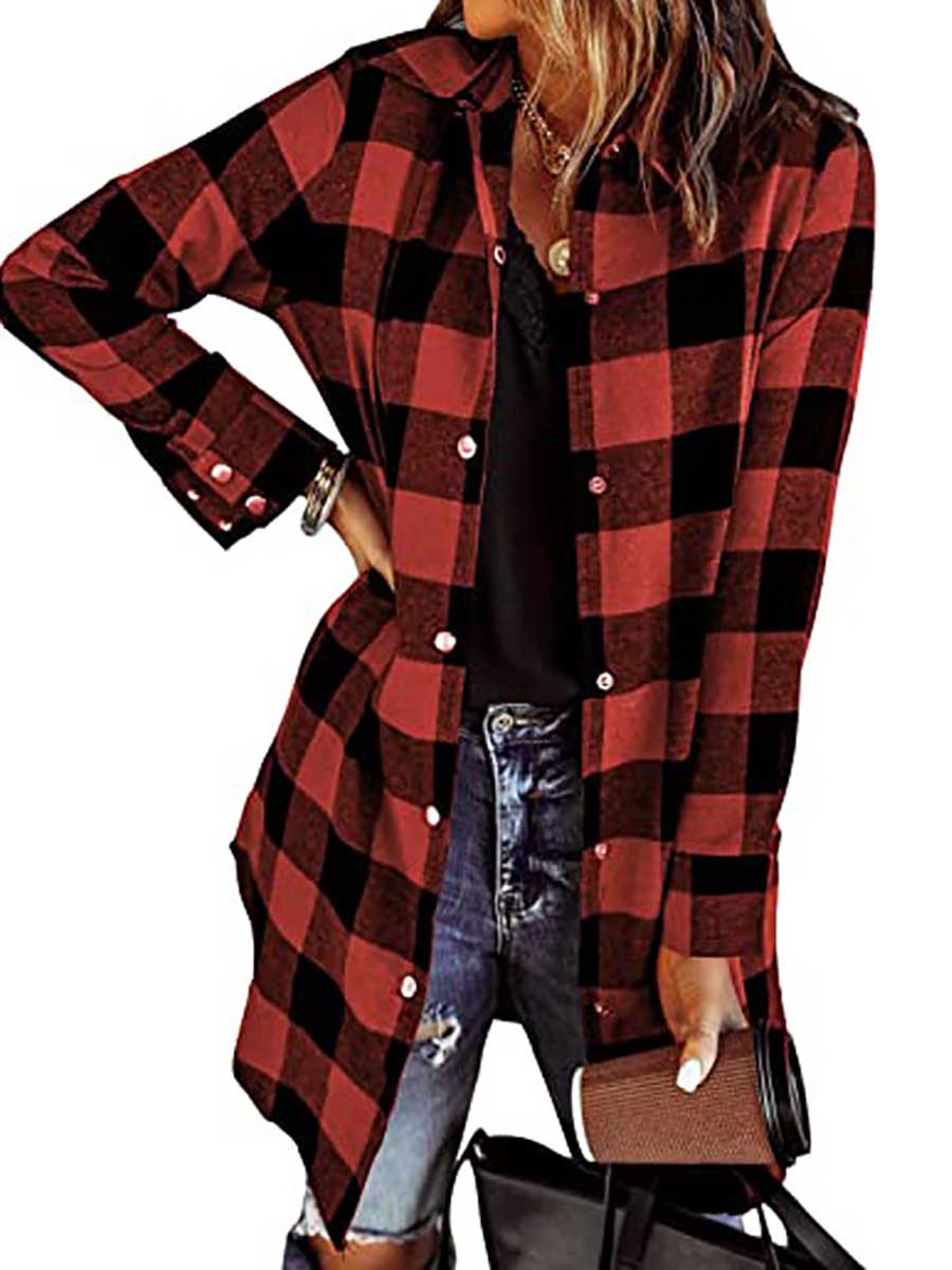 Lapel Buttoned Plaid Shirt Jacket