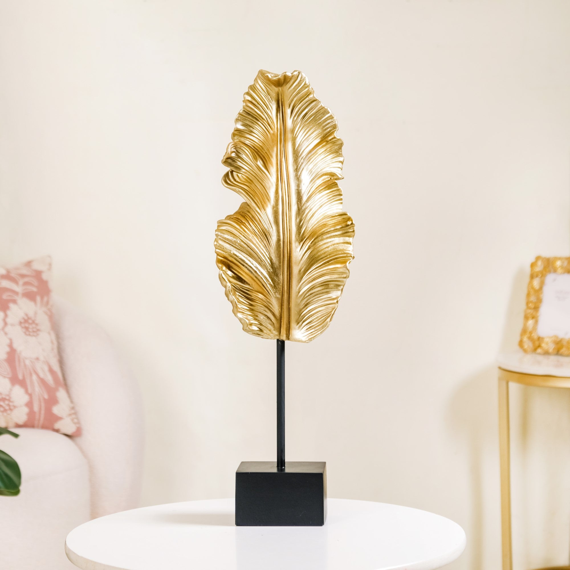 Gold Leaf Feather Resin Showpiece