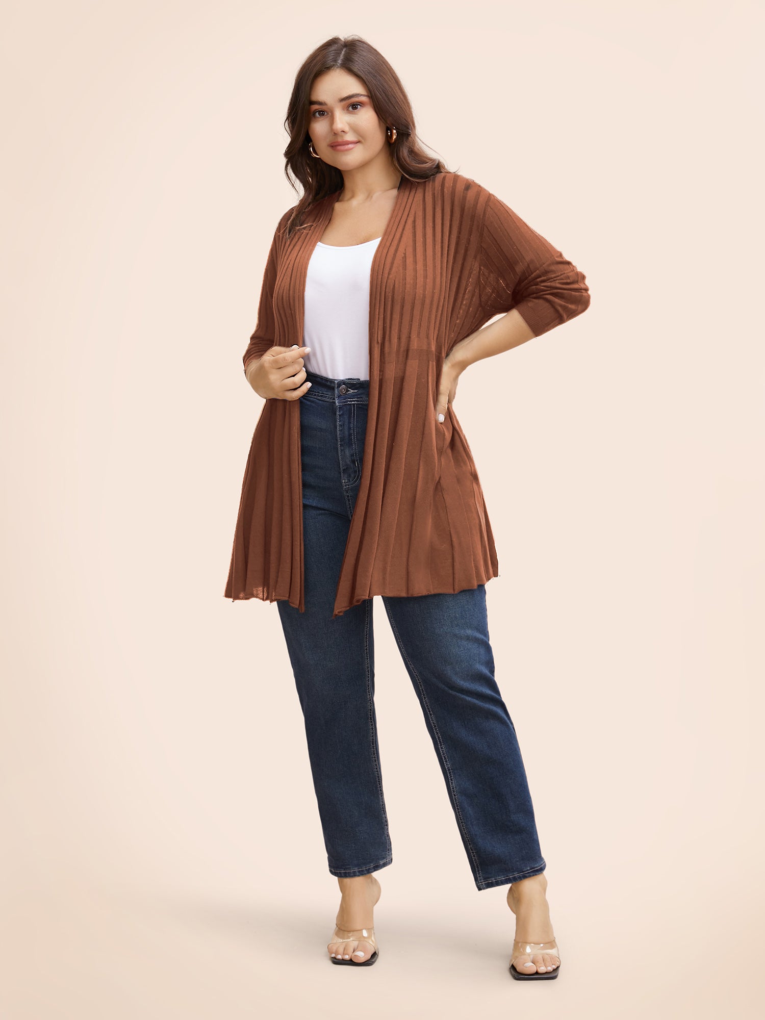 Plain Textured Kimono Collar Cardigan