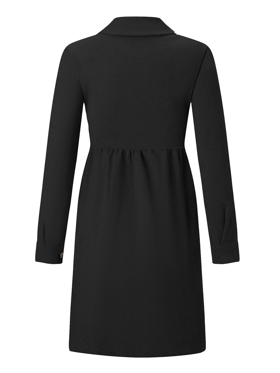 Single-Breasted Long-Sleeved Dress(4 colors)