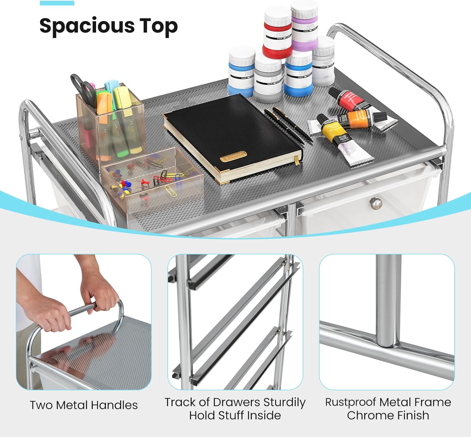 GIANTEX Stackable Storage Trolley with 10 Drawers with Lockable Wheels for Kitchen, Bathroom, Office, 65.5 x 37 x 87 cm