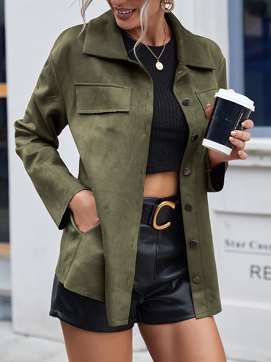 Single Breasted Suede Long Sleeve Jacket