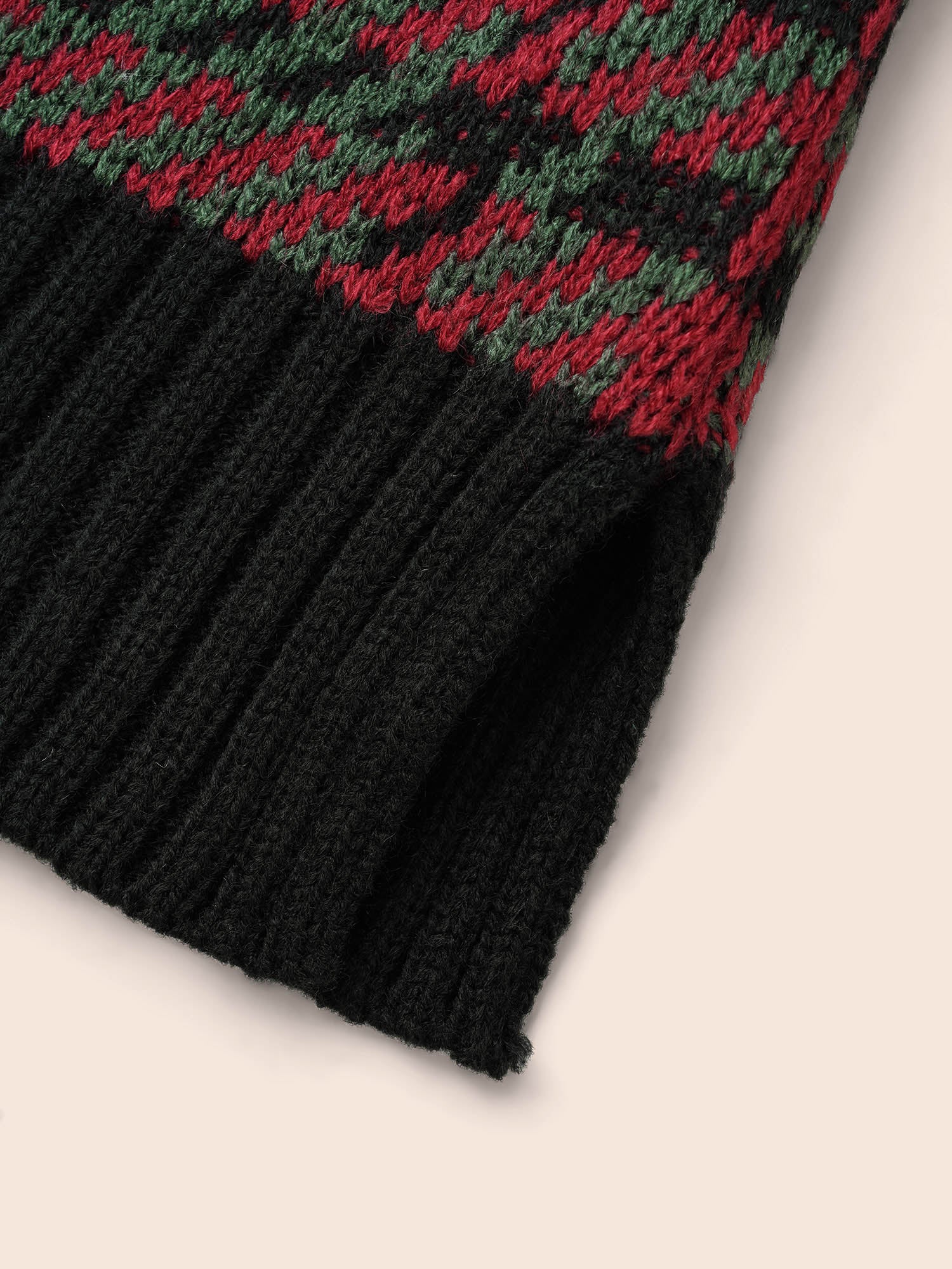 Jacquard Plaid Contrast Hemline Pullover