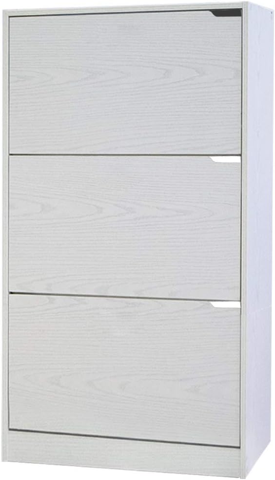 Wood Shoe Cabinet with 3 Doors, Shoe Cabinets, Retractable Handles, Double Depth, 63 x 24 x 115 cm