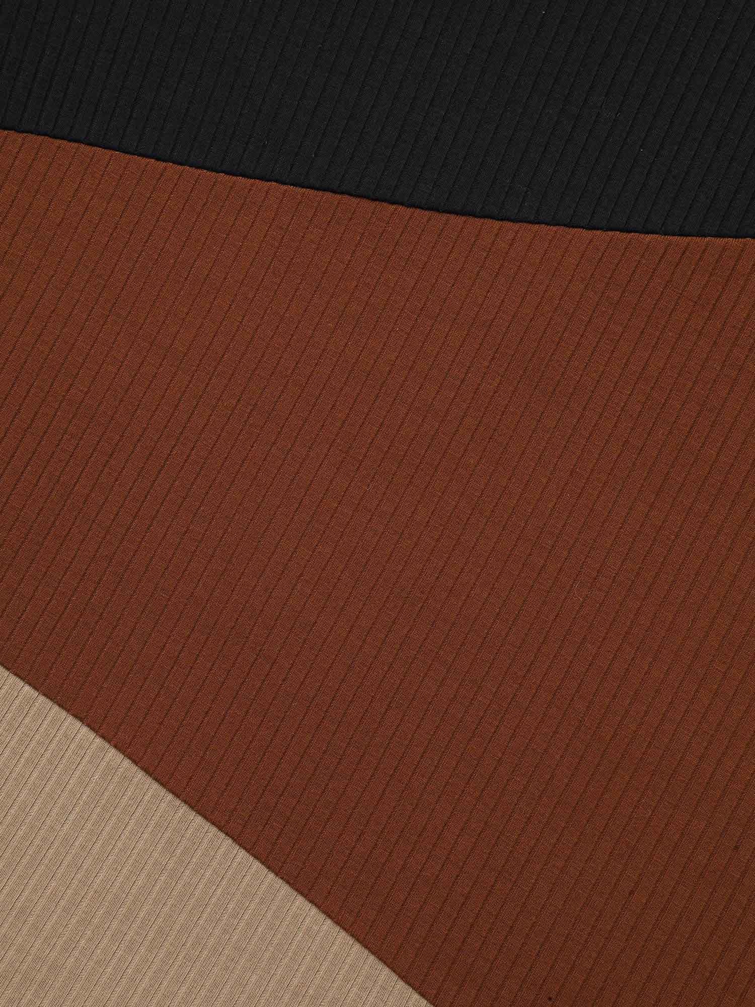 V Neck Contrast Patchwork Rib Knit T-shirt