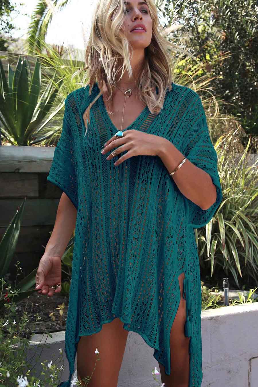 Hollow Beach Vacation Knitted Sunscreen Blouse