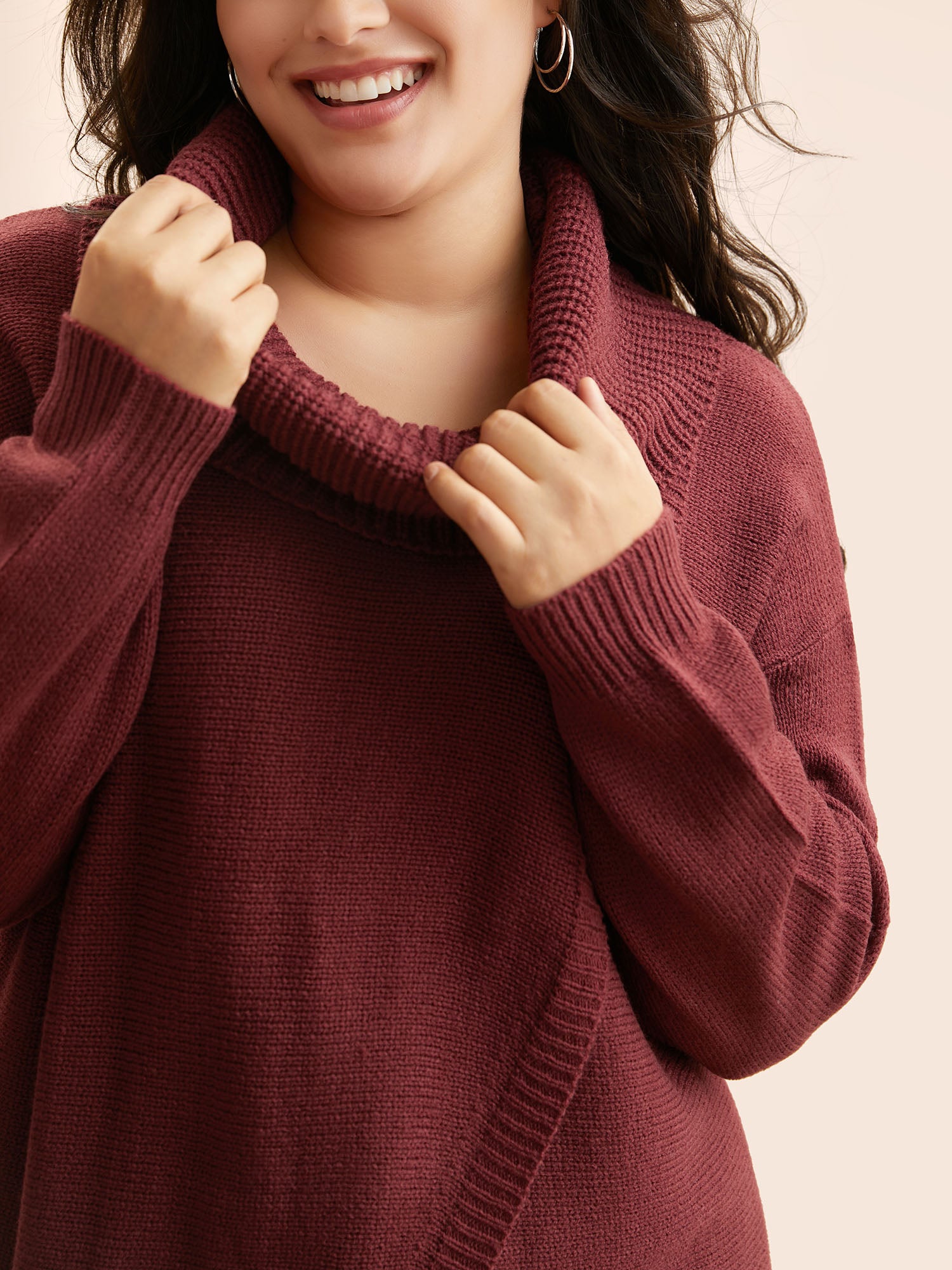 Texture Turtleneck Slit Front Pullover