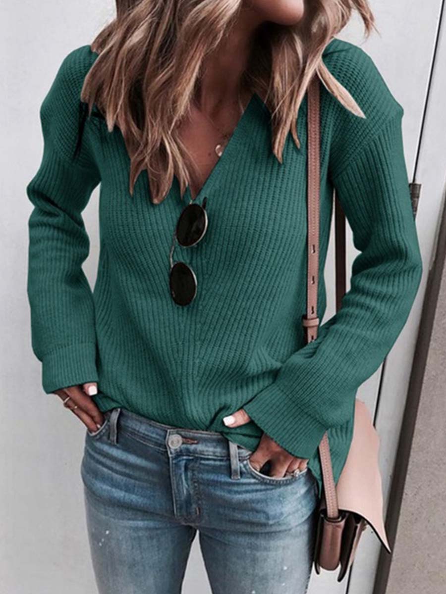 l Fashion V-Neck Knit Top 6 Colors