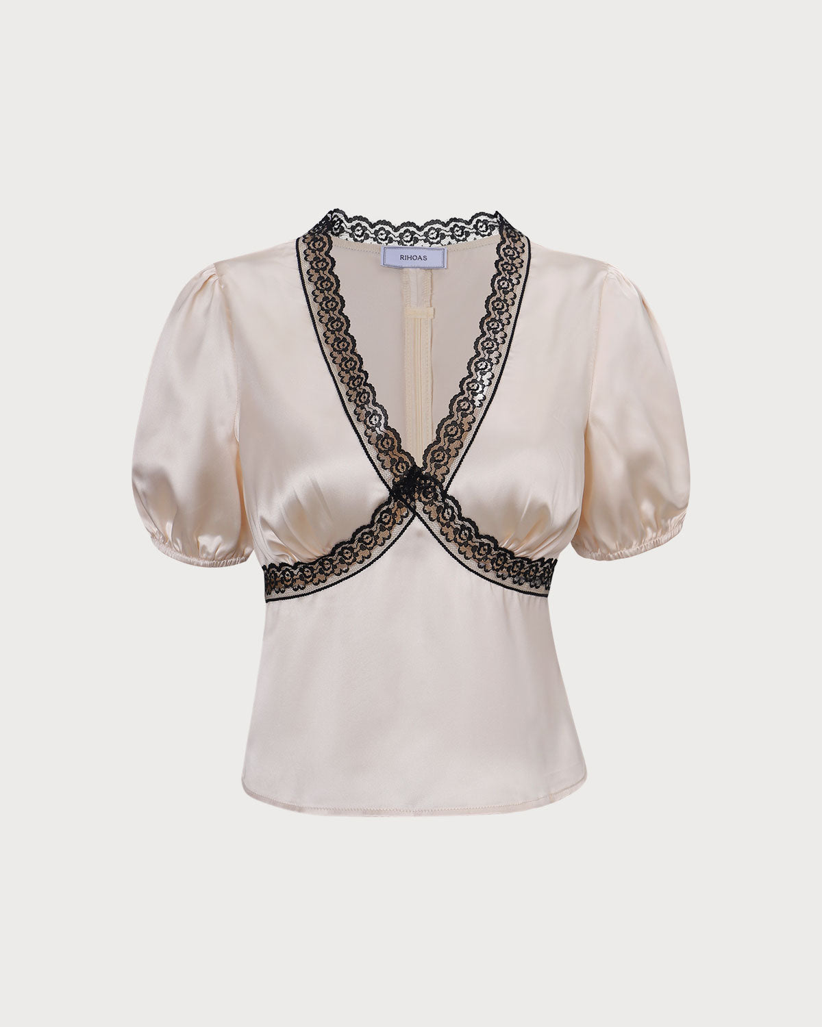 The Apricot V-Neck Lace Puff Sleeve Blouse