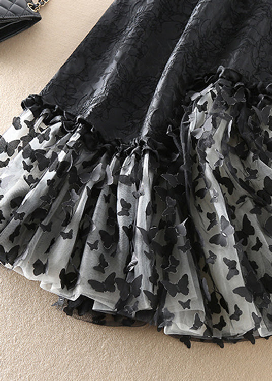 Black Jacquard Patchwork Bow Tulle Skirts Spring