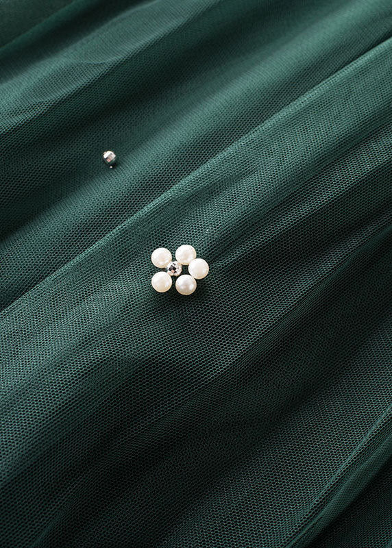 Green Wrinkled Patchwork High Waist Tulle Skirt Spring