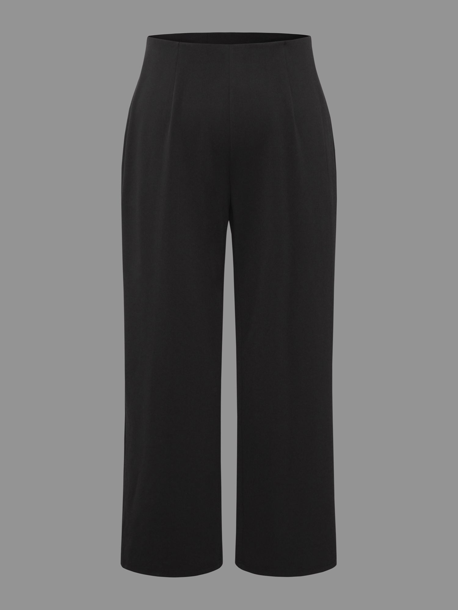 Solid Elastic Waist Pleated Wide Leg Pants