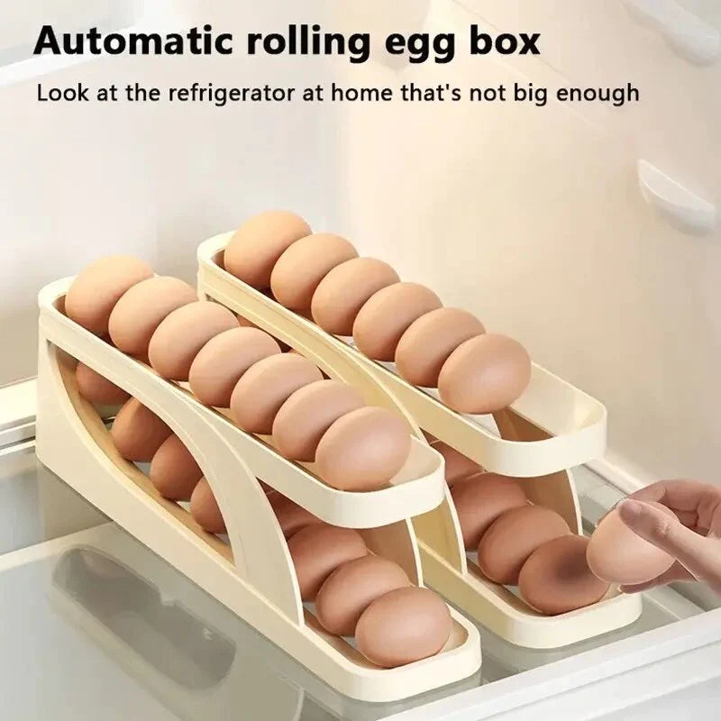 Automatic Scrolling Egg Rack. Double Layer Egg Dispenser. Counter Top Egg Storage Tray