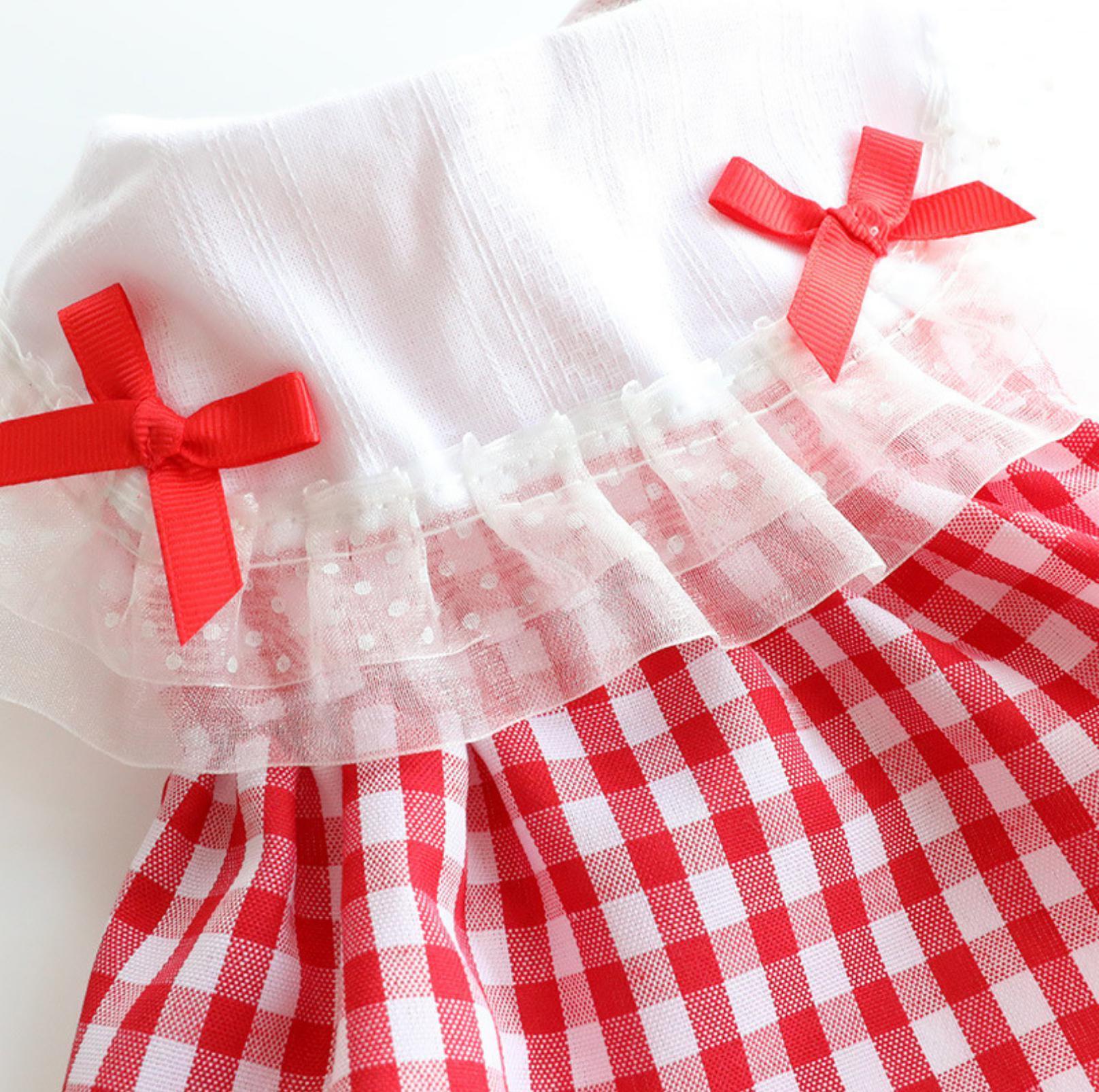 Pet Red Checkerd Dress With Small Bows