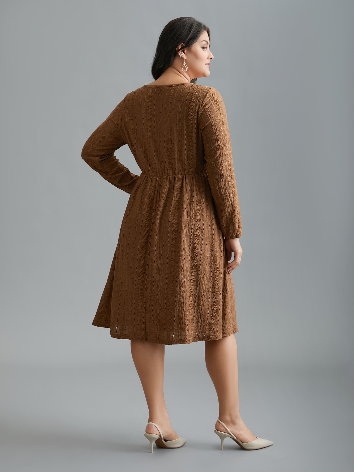 Textured Button Detail Square Neck Knit Dress