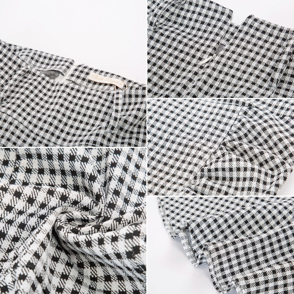 Vintage Fans Look of Houndstooth Mermaid Hem Shirred Detail Pencil Skirt with Belt