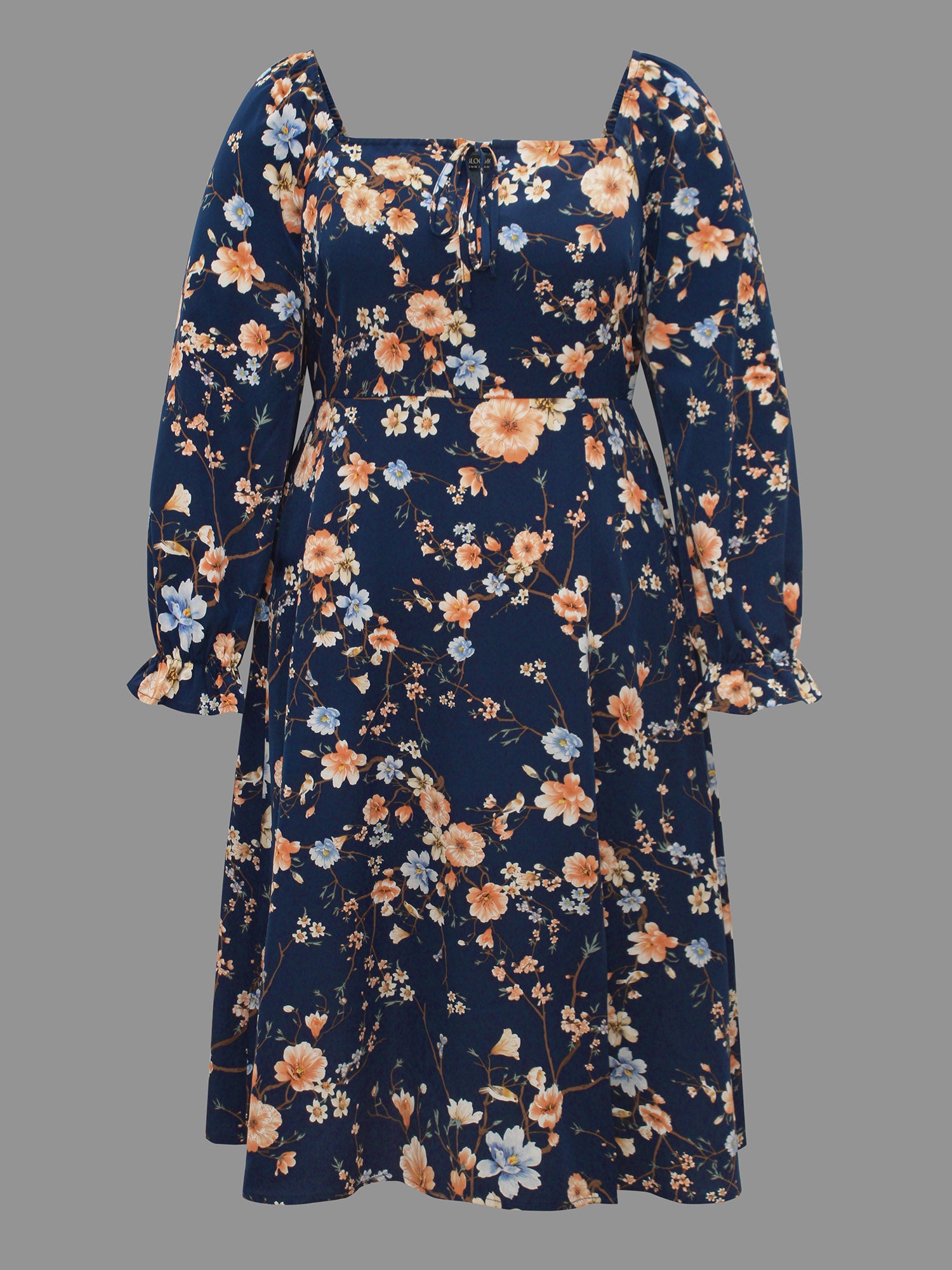 Floral Knot Neck Split Hem Dress